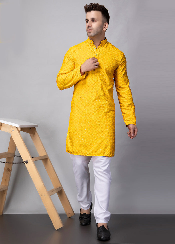 2 Pc Yellow Viscose Kurta Pajama Set