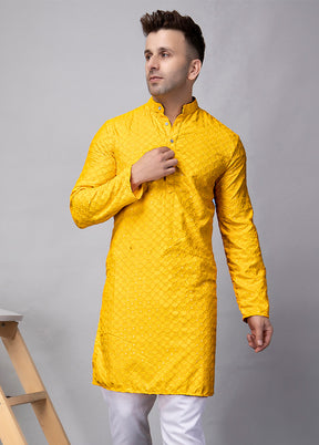 2 Pc Yellow Viscose Kurta Pajama Set