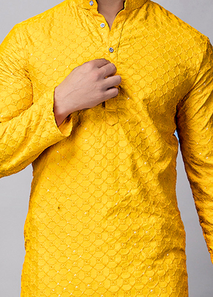 2 Pc Yellow Viscose Kurta Pajama Set