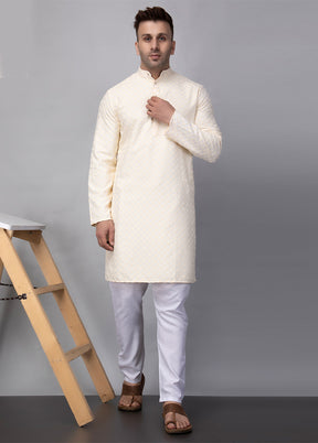 2 Pc Cream Viscose Kurta Pajama Set