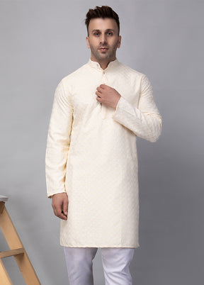 2 Pc Cream Viscose Kurta Pajama Set