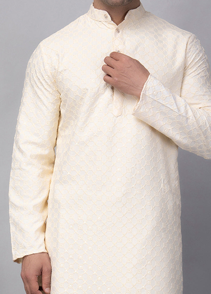 2 Pc Cream Viscose Kurta Pajama Set