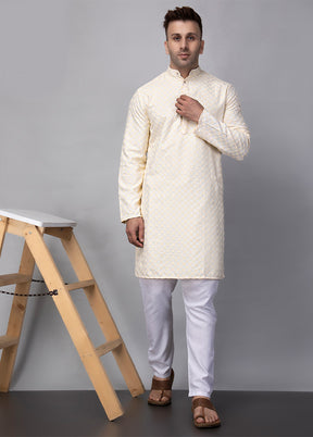 2 Pc off White Viscose Kurta Pajama Set