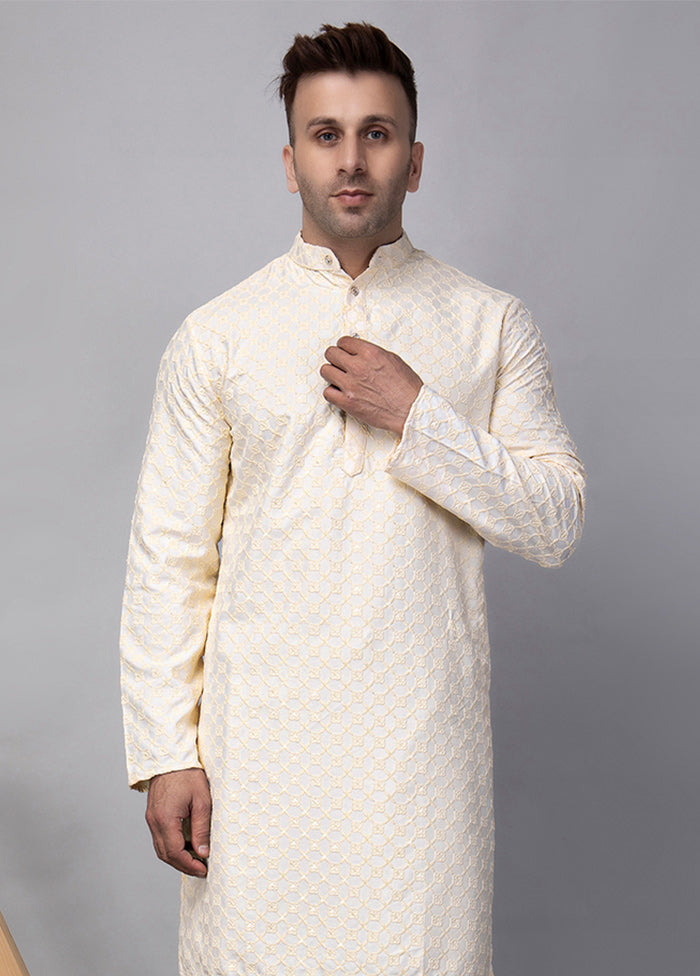 2 Pc off White Viscose Kurta Pajama Set