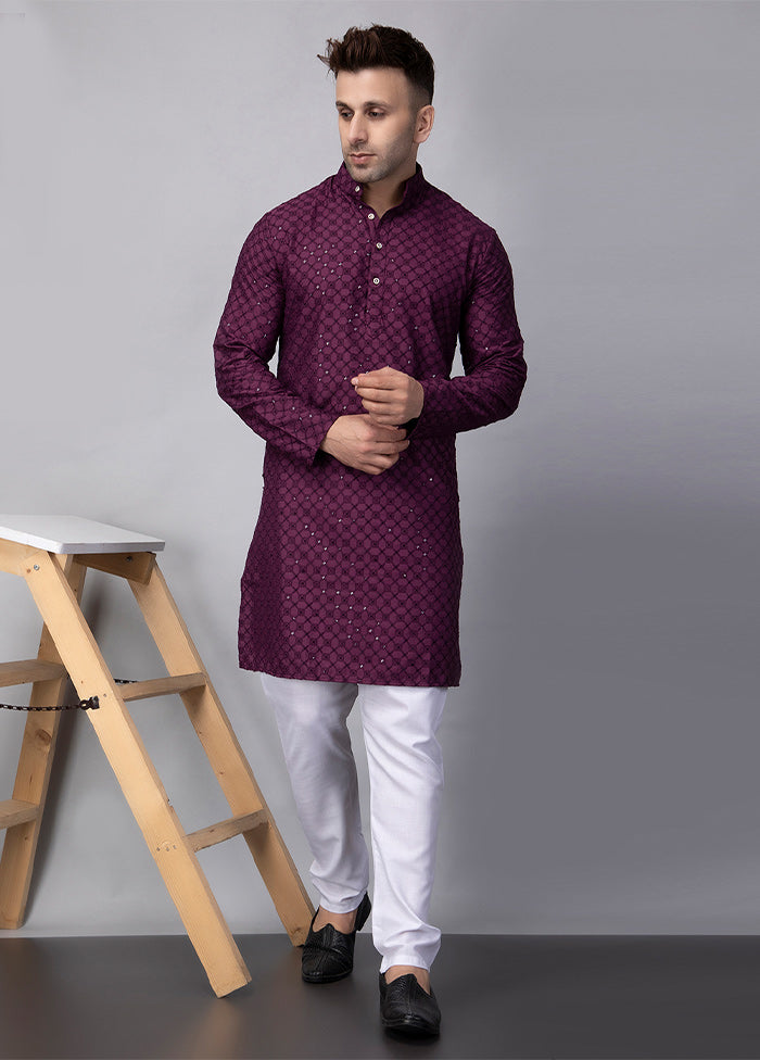 2 Pc Purple Viscose Kurta Pajama Set