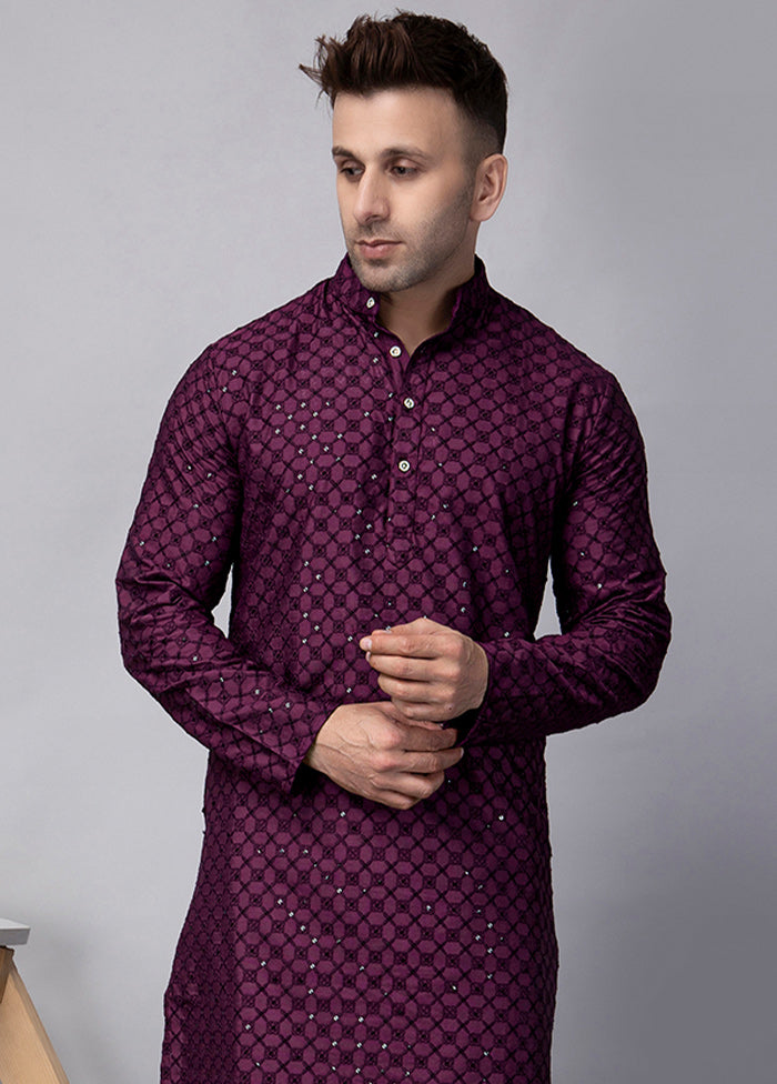 2 Pc Purple Viscose Kurta Pajama Set