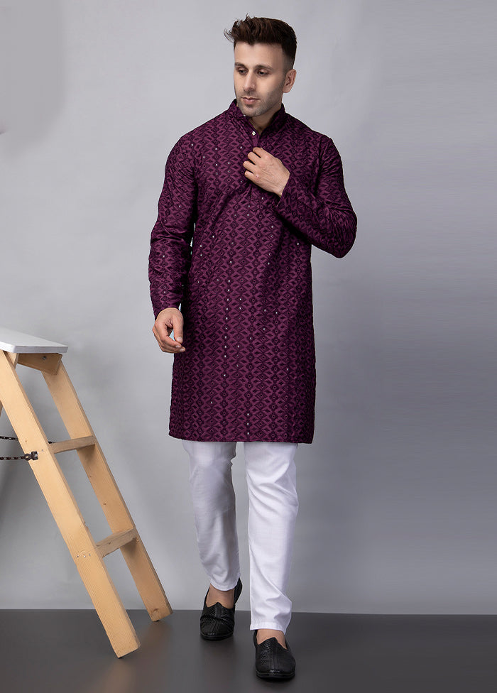 2 Pc Purple Viscose Kurta Pajama Set