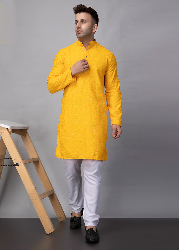 2 Pc Yellow Viscose Kurta Pajama Set