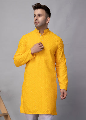 2 Pc Yellow Viscose Kurta Pajama Set