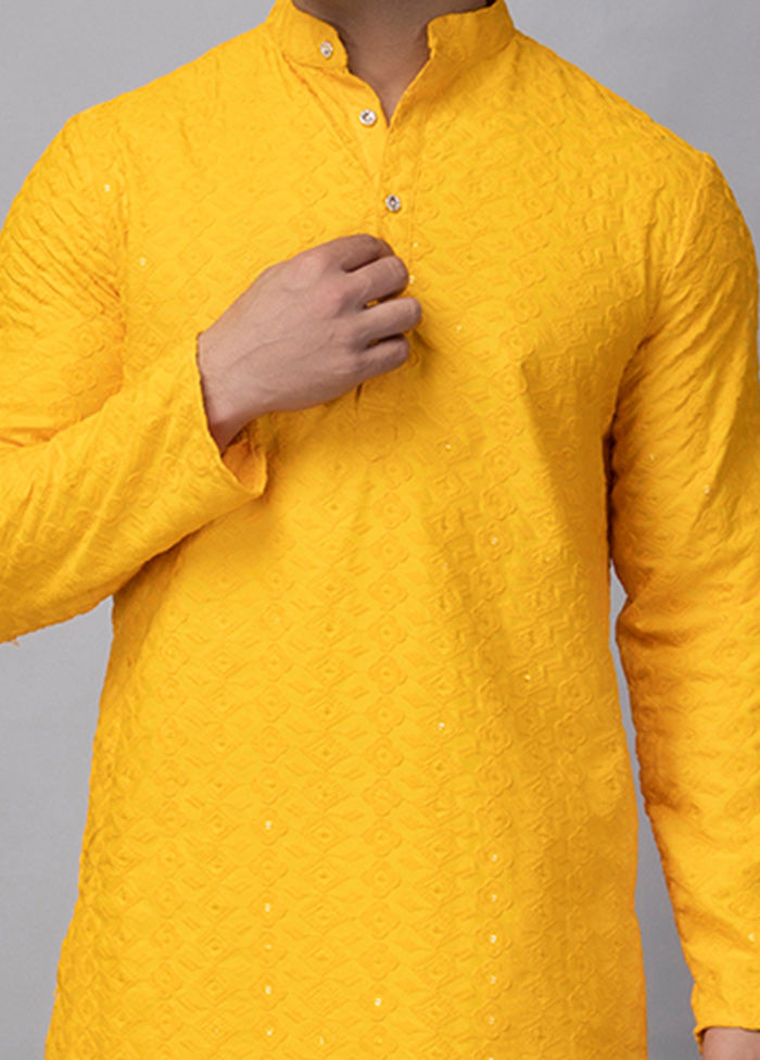 2 Pc Yellow Viscose Kurta Pajama Set