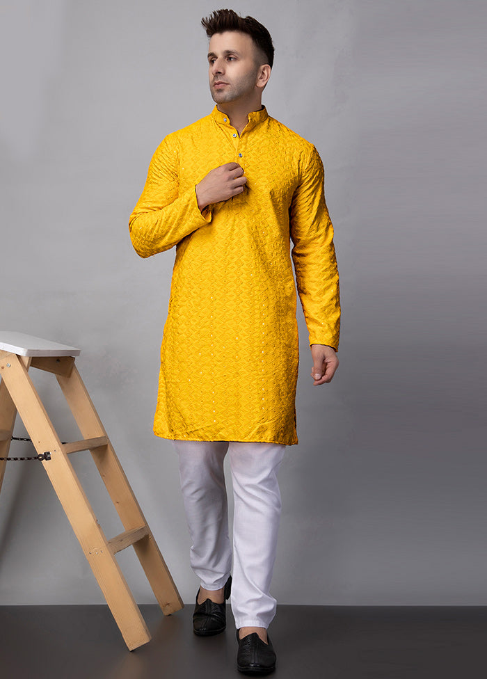 2 Pc Yellow Viscose Kurta Pajama Set