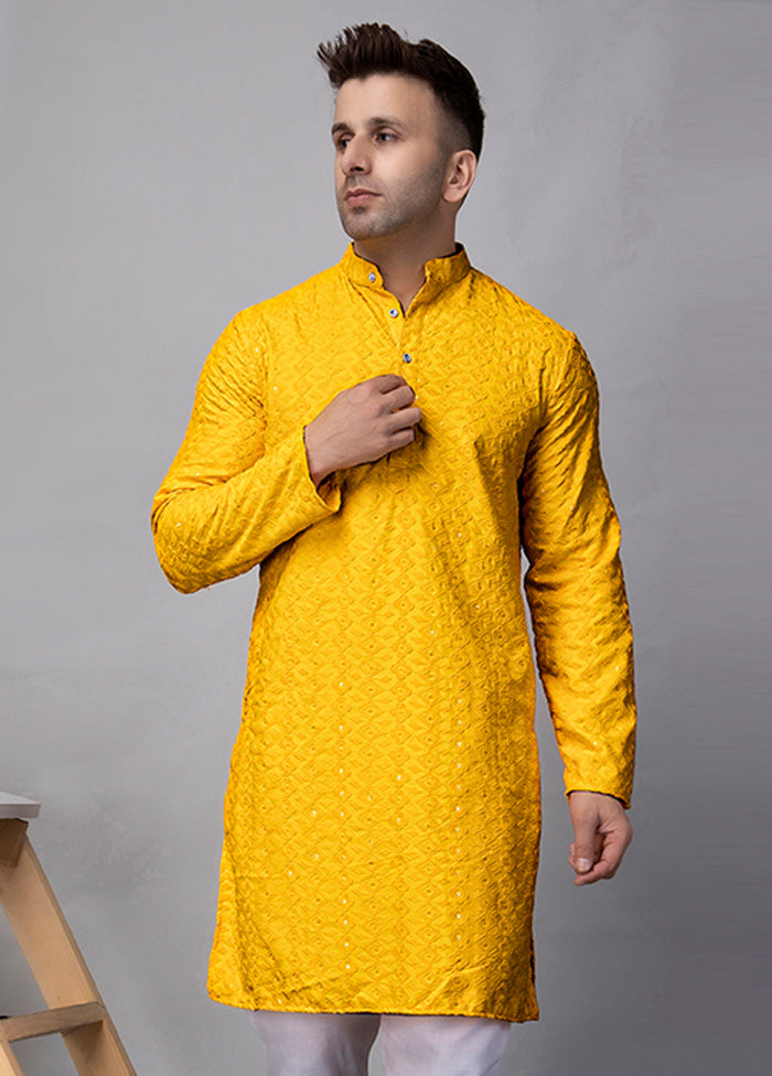 2 Pc Yellow Viscose Kurta Pajama Set