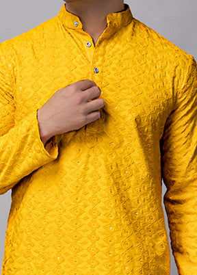 2 Pc Yellow Viscose Kurta Pajama Set