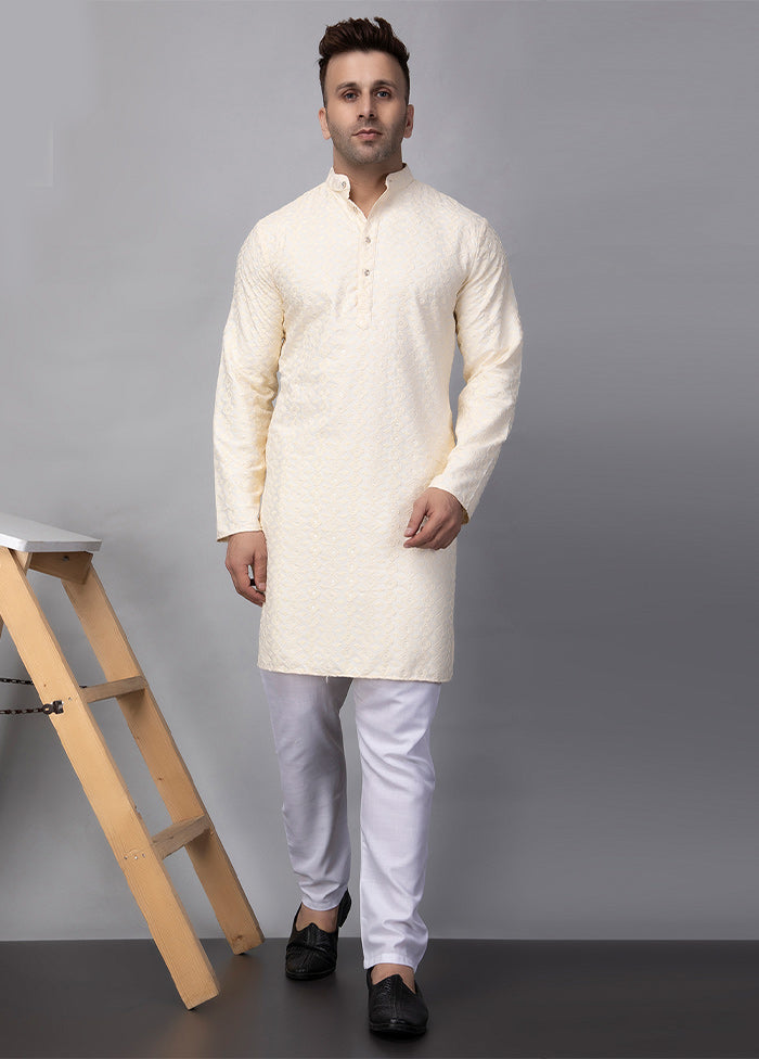 2 Pc Cream Viscose Kurta Pajama Set