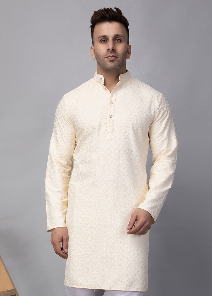 2 Pc Cream Viscose Kurta Pajama Set