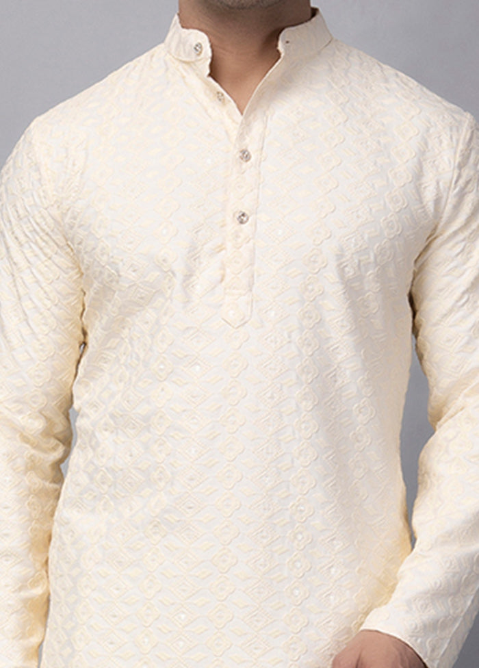 2 Pc Cream Viscose Kurta Pajama Set