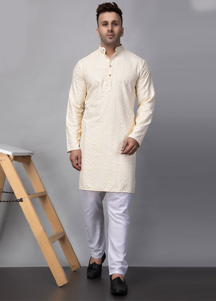 2 Pc off White Viscose Kurta Pajama Set