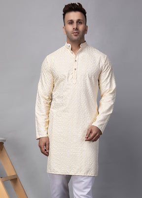 2 Pc off White Viscose Kurta Pajama Set