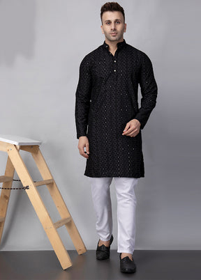 2 Pc Black Viscose Kurta Pajama Set