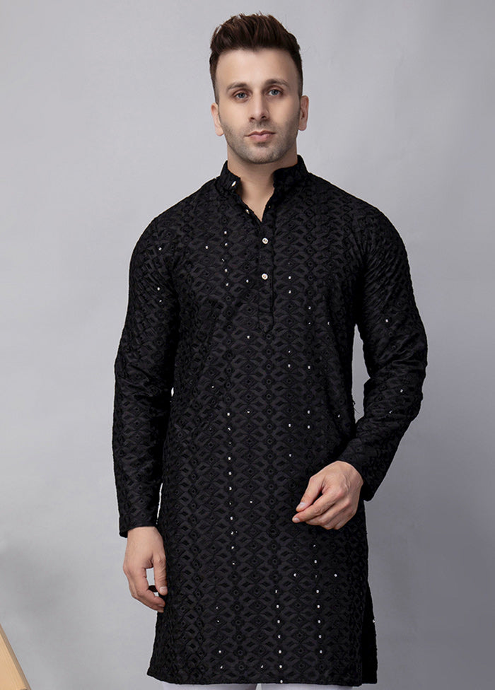 2 Pc Black Viscose Kurta Pajama Set