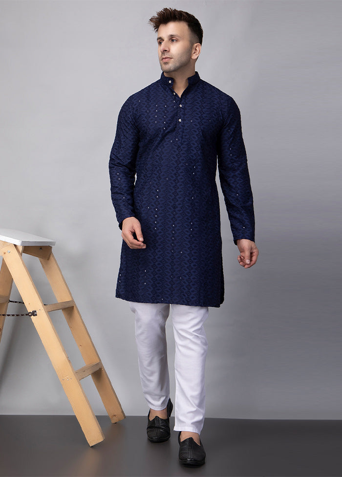 2 Pc Navy Blue Viscose Kurta Pajama Set