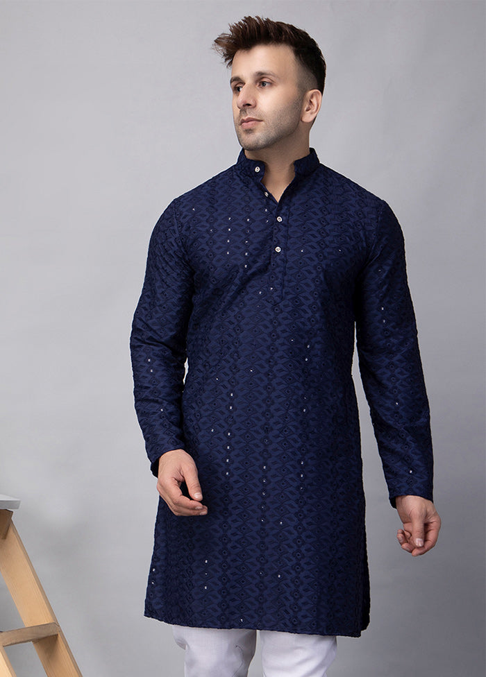 2 Pc Navy Blue Viscose Kurta Pajama Set