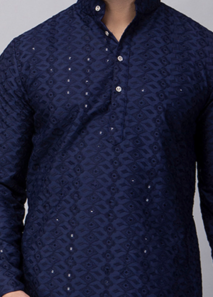 2 Pc Navy Blue Viscose Kurta Pajama Set