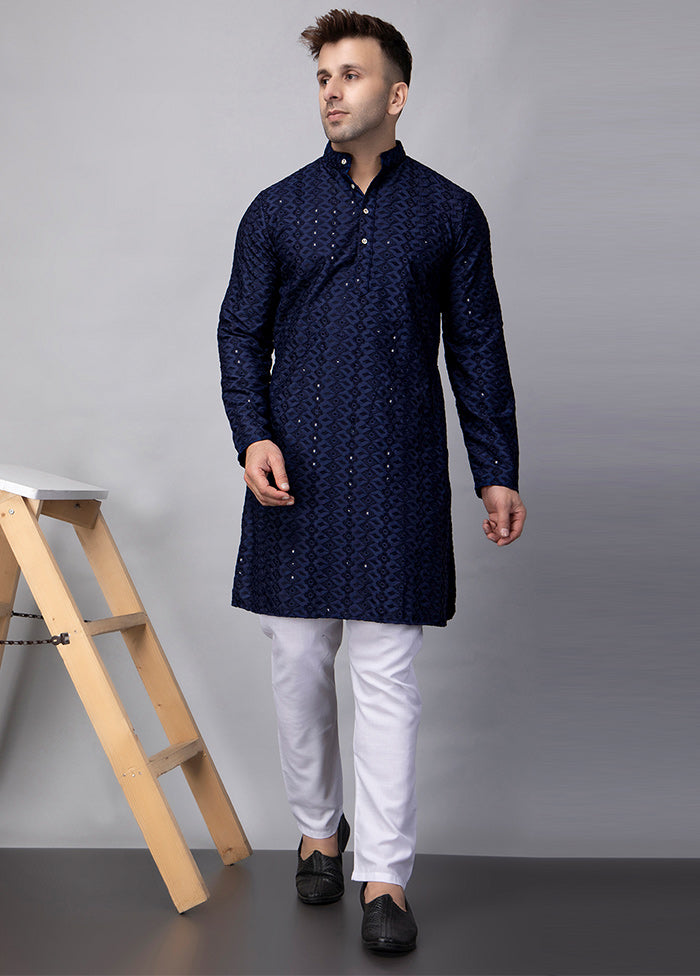 2 Pc Navy Blue Viscose Kurta Pajama Set