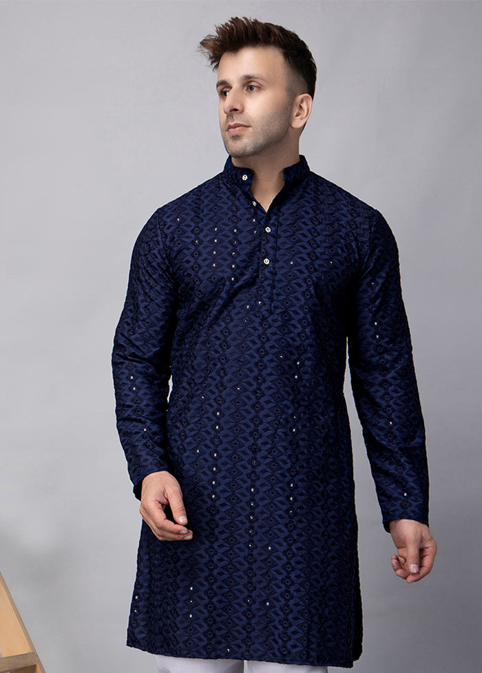 2 Pc Navy Blue Viscose Kurta Pajama Set