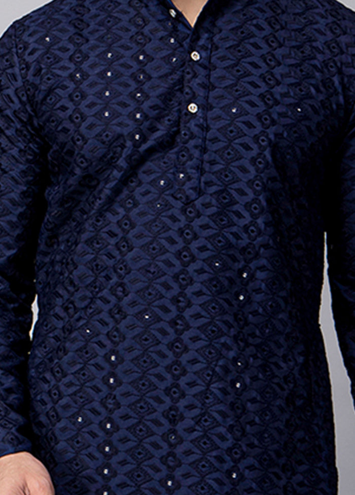 2 Pc Navy Blue Viscose Kurta Pajama Set