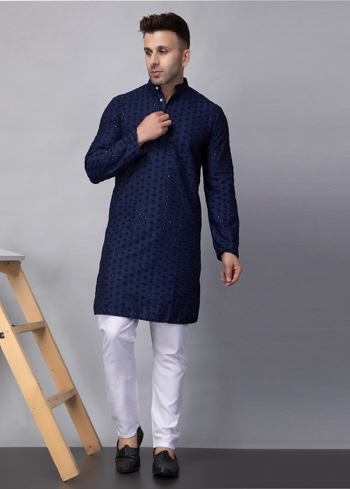 2 Pc Navy Blue Viscose Kurta Pajama Set