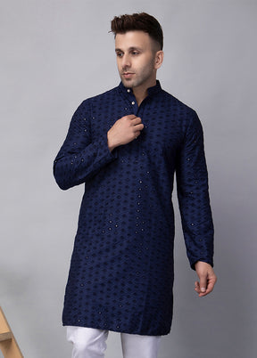 2 Pc Navy Blue Viscose Kurta Pajama Set