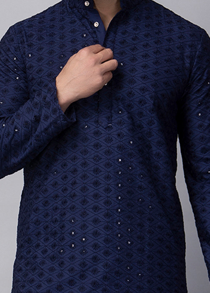 2 Pc Navy Blue Viscose Kurta Pajama Set