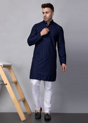 2 Pc Navy Blue Viscose Kurta Pajama Set