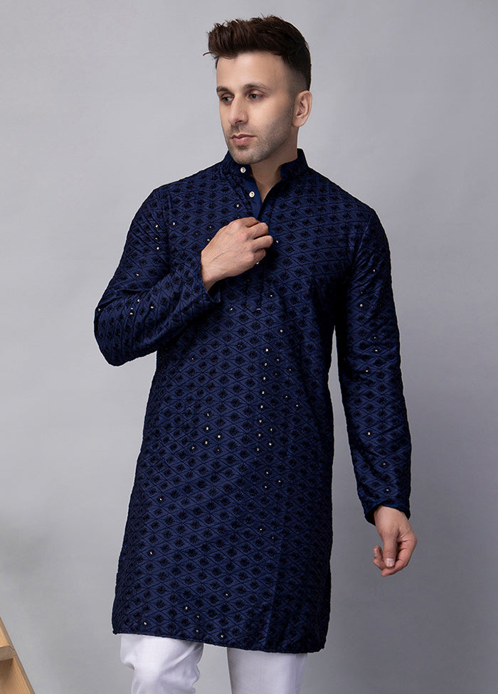 2 Pc Navy Blue Viscose Kurta Pajama Set