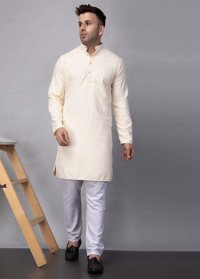 2 Pc Cream Viscose Kurta Pajama Set