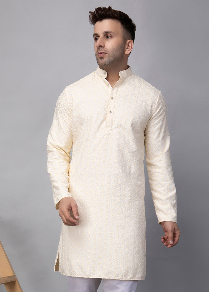 2 Pc Cream Viscose Kurta Pajama Set