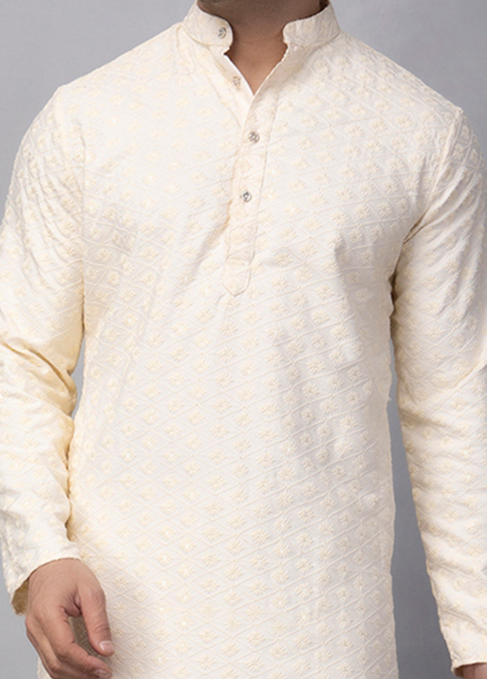 2 Pc Cream Viscose Kurta Pajama Set