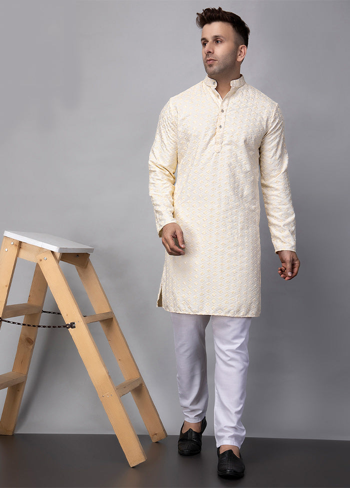 2 Pc off White Viscose Kurta Pajama Set