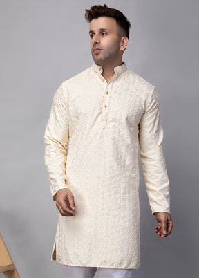 2 Pc off White Viscose Kurta Pajama Set