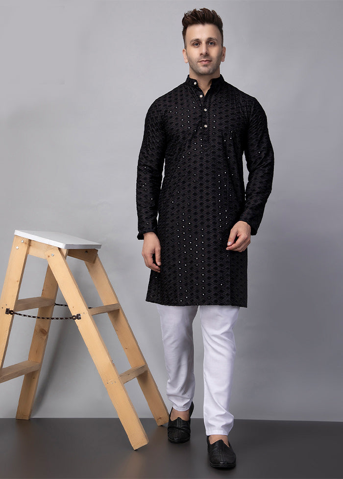 2 Pc Black Viscose Kurta Pajama Set