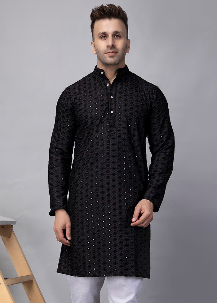 2 Pc Black Viscose Kurta Pajama Set