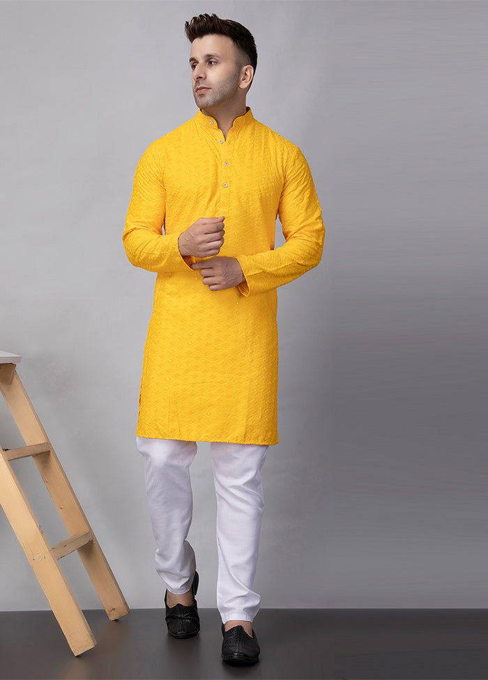 2 Pc Yellow Viscose Kurta Pajama Set