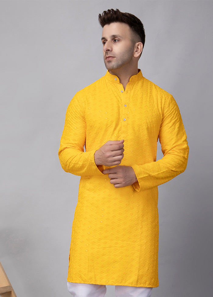 2 Pc Yellow Viscose Kurta Pajama Set