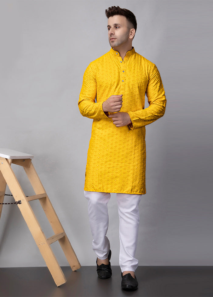 2 Pc Yellow Viscose Kurta Pajama Set