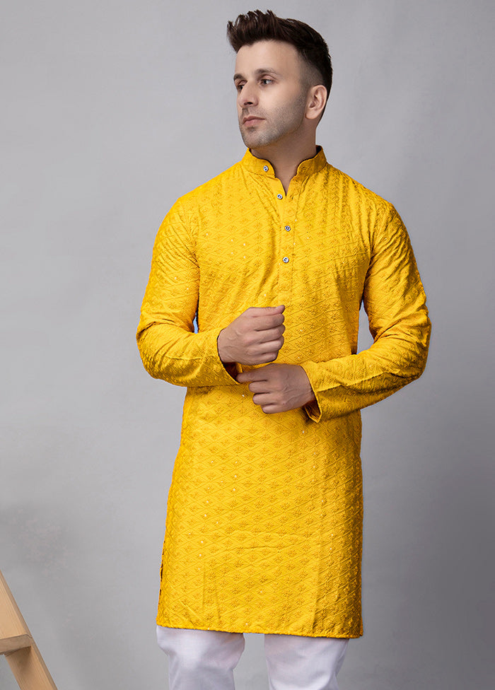 2 Pc Yellow Viscose Kurta Pajama Set