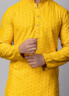 2 Pc Yellow Viscose Kurta Pajama Set