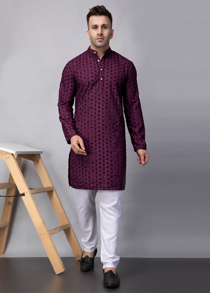 2 Pc Purple Viscose Kurta Pajama Set