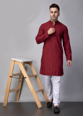 2 Pc Maroon Viscose Kurta Pajama Set