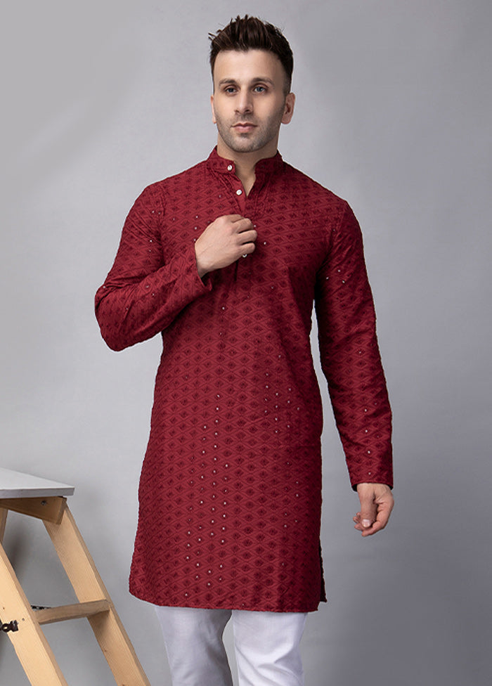 2 Pc Maroon Viscose Kurta Pajama Set